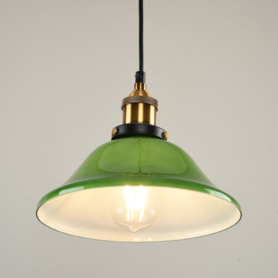 Contemporary Industrial Round Cone Metal Glass 1-Light Pendant Light For Living Room