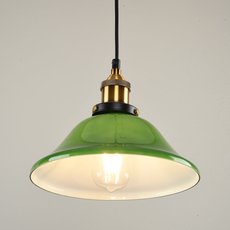 Contemporary Industrial Round Cone Metal Glass 1-Light Pendant Light For Living Room