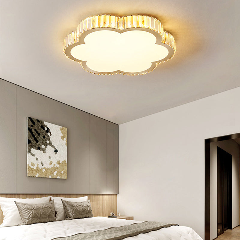 Modern Luxury Star Moon Round Square Flower Shape Stainless Steel Crystal Acrylic LED Flush Mount Ceiling Light For Bedroom