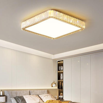 Modern Luxury Star Moon Round Square Flower Shape Stainless Steel Crystal Acrylic LED Flush Mount Ceiling Light For Bedroom