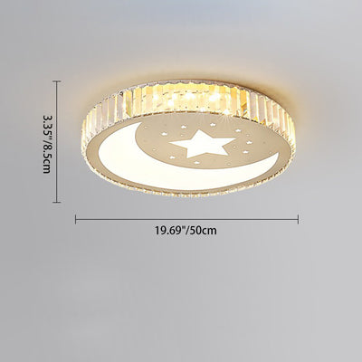 Modern Luxury Star Moon Round Square Flower Shape Stainless Steel Crystal Acrylic LED Flush Mount Ceiling Light For Bedroom