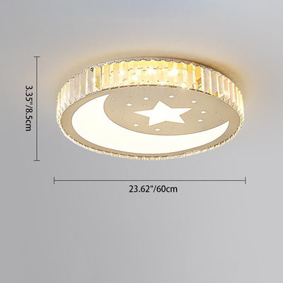 Modern Luxury Star Moon Round Square Flower Shape Stainless Steel Crystal Acrylic LED Flush Mount Ceiling Light For Bedroom