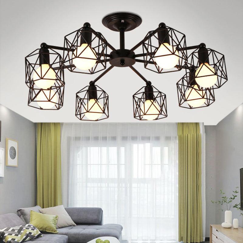 Contemporary Industrial Hexagonal Iron 3/5/6/8 Light Semi-Flush Mount Ceiling Light For Living Room