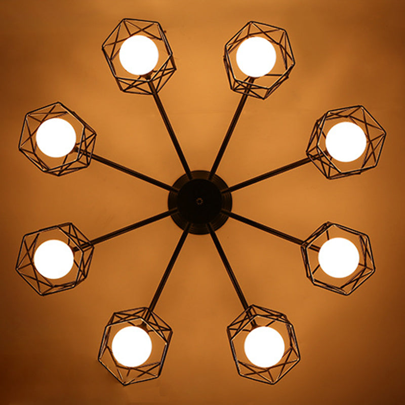 Contemporary Industrial Hexagonal Iron 3/5/6/8 Light Semi-Flush Mount Ceiling Light For Living Room