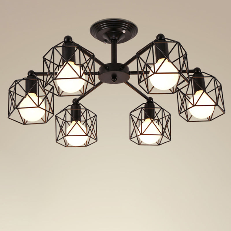 Contemporary Industrial Hexagonal Iron 3/5/6/8 Light Semi-Flush Mount Ceiling Light For Living Room