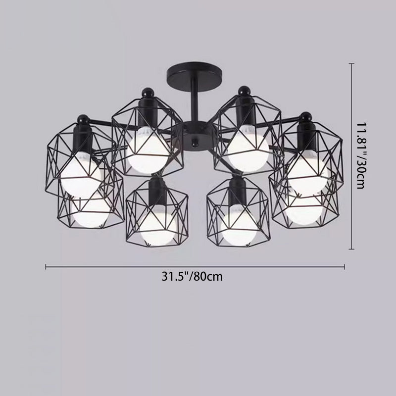 Contemporary Industrial Hexagonal Iron 3/5/6/8 Light Semi-Flush Mount Ceiling Light For Living Room