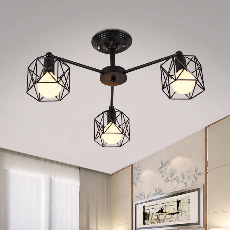 Contemporary Industrial Hexagonal Iron 3/5/6/8 Light Semi-Flush Mount Ceiling Light For Living Room