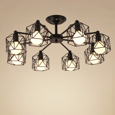 Contemporary Industrial Hexagonal Iron 3/5/6/8 Light Semi-Flush Mount Ceiling Light For Living Room