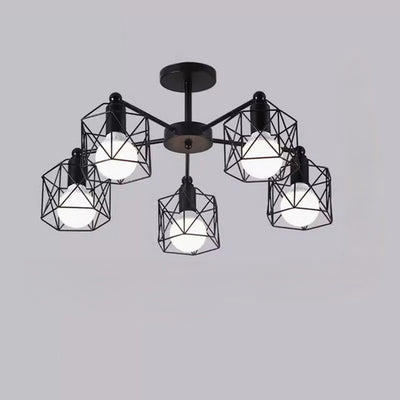 Contemporary Industrial Hexagonal Iron 3/5/6/8 Light Semi-Flush Mount Ceiling Light For Living Room