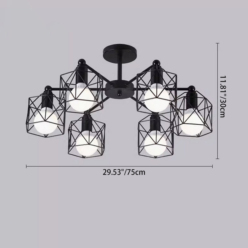 Contemporary Industrial Hexagonal Iron 3/5/6/8 Light Semi-Flush Mount Ceiling Light For Living Room