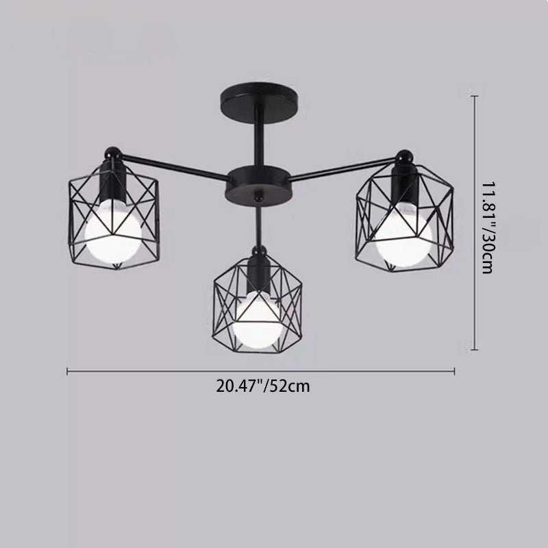 Contemporary Industrial Hexagonal Iron 3/5/6/8 Light Semi-Flush Mount Ceiling Light For Living Room