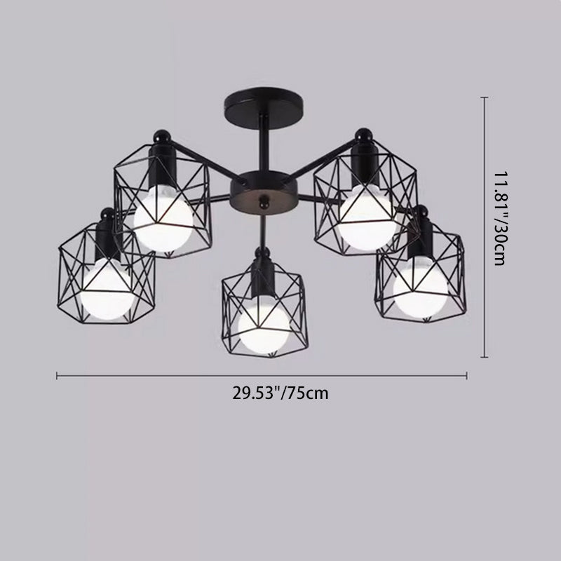 Contemporary Industrial Hexagonal Iron 3/5/6/8 Light Semi-Flush Mount Ceiling Light For Living Room