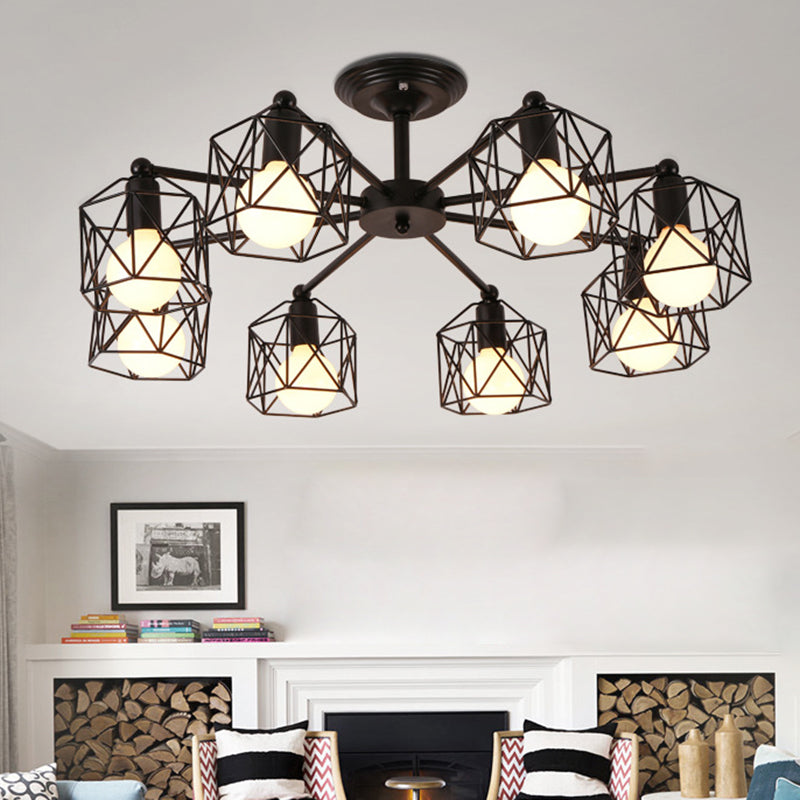 Contemporary Industrial Hexagonal Iron 3/5/6/8 Light Semi-Flush Mount Ceiling Light For Living Room