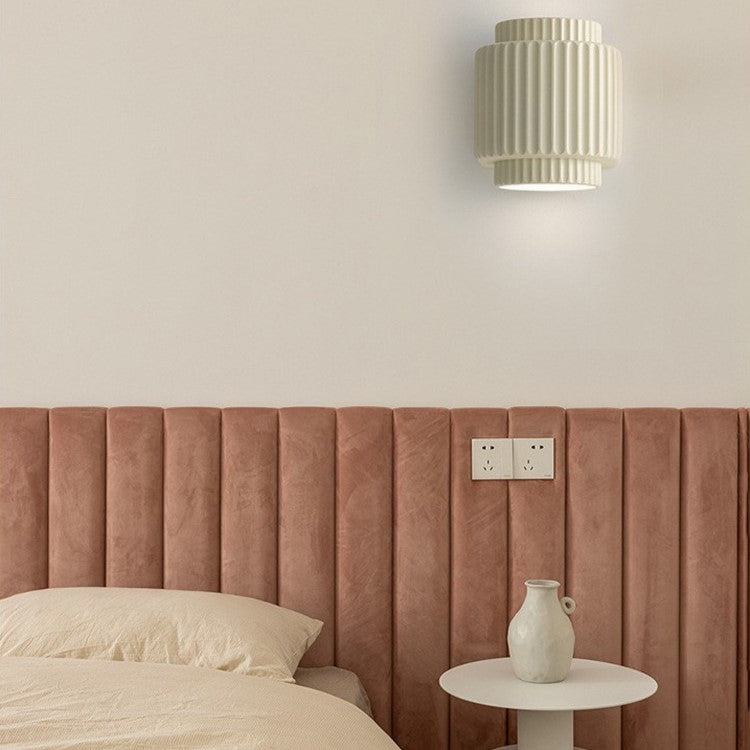 Contemporary Scandinavian Cream Cylinder Resin 2-Light Wall Sconce Lamp For Bedroom