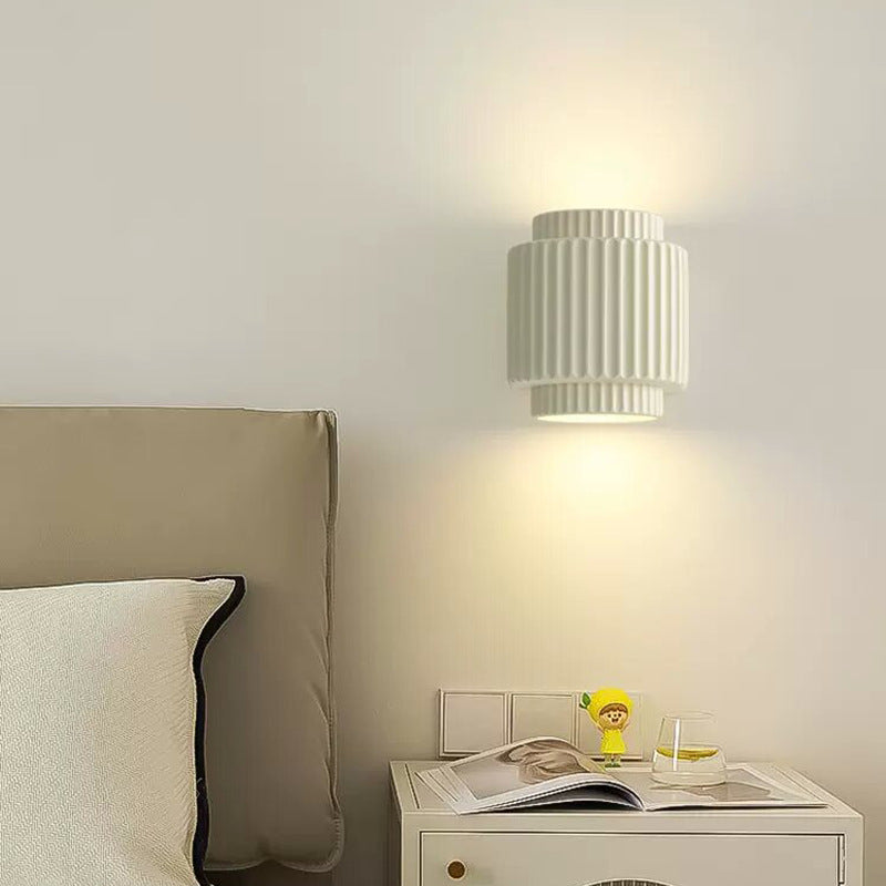 Contemporary Scandinavian Cream Cylinder Resin 2-Light Wall Sconce Lamp For Bedroom