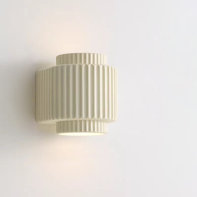 Contemporary Scandinavian Cream Cylinder Resin 2-Light Wall Sconce Lamp For Bedroom