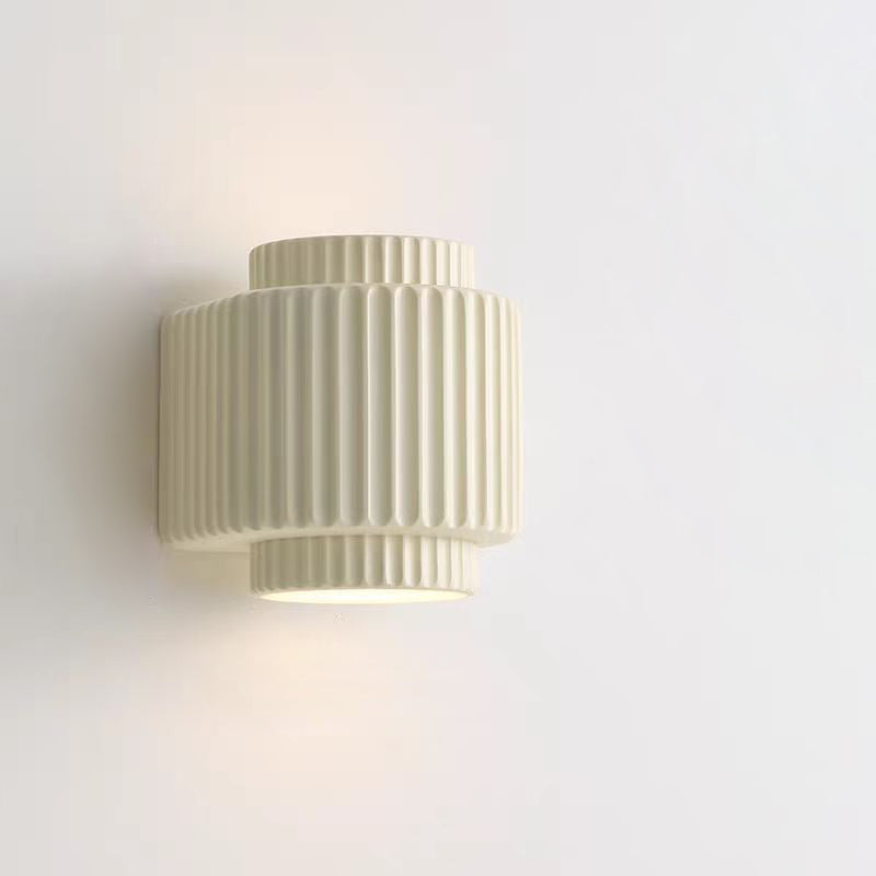 Contemporary Scandinavian Cream Cylinder Resin 2-Light Wall Sconce Lamp For Bedroom