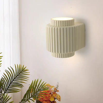 Contemporary Scandinavian Cream Cylinder Resin 2-Light Wall Sconce Lamp For Bedroom