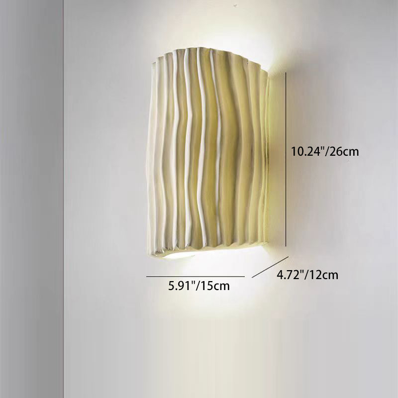 Contemporary Scandinavian Cream Ripple Cylinder Resin 2-Light Wall Sconce Lamp For Bedroom