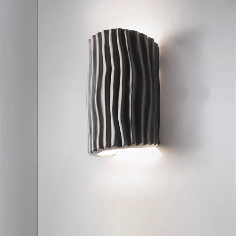 Contemporary Scandinavian Cream Ripple Cylinder Resin 2-Light Wall Sconce Lamp For Bedroom