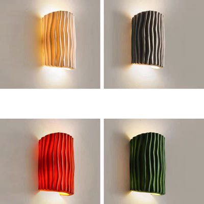 Contemporary Scandinavian Cream Ripple Cylinder Resin 2-Light Wall Sconce Lamp For Bedroom