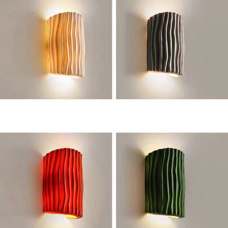 Contemporary Scandinavian Cream Ripple Cylinder Resin 2-Light Wall Sconce Lamp For Bedroom