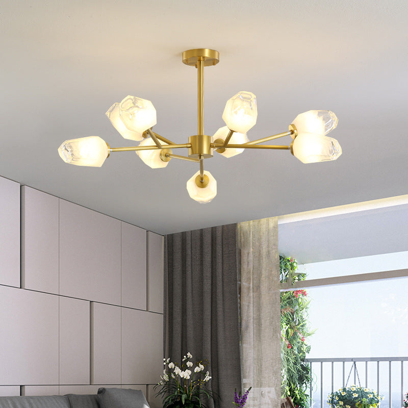 Modern Luxury Diamond Shape Copper Glass 6/9/12/15/18 Light Chandelier For Living Room