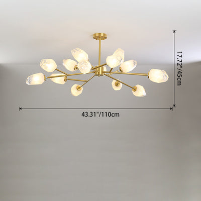 Modern Luxury Diamond Shape Copper Glass 6/9/12/15/18 Light Chandelier For Living Room