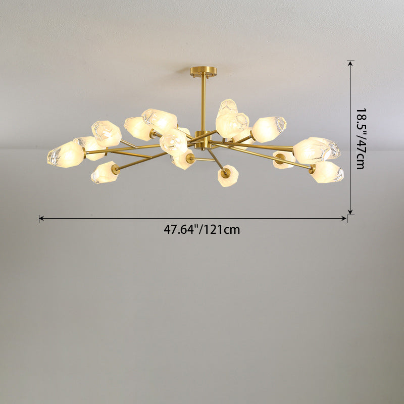 Modern Luxury Diamond Shape Copper Glass 6/9/12/15/18 Light Chandelier For Living Room