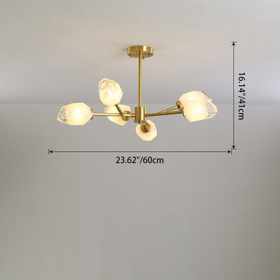 Modern Luxury Diamond Shape Copper Glass 6/9/12/15/18 Light Chandelier For Living Room