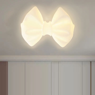 Contemporary Creative Cream Kids Cute Bow PE Iron LED Flush Mount Ceiling Light For Bedroom