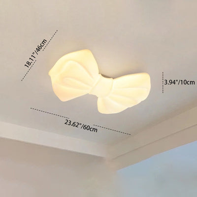 Contemporary Creative Cream Kids Cute Bow PE Iron LED Flush Mount Ceiling Light For Bedroom