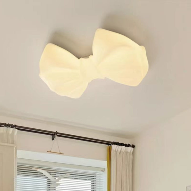 Contemporary Creative Cream Kids Cute Bow PE Iron LED Flush Mount Ceiling Light For Bedroom