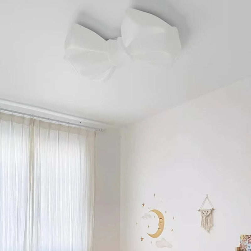 Contemporary Creative Cream Kids Cute Bow PE Iron LED Flush Mount Ceiling Light For Bedroom