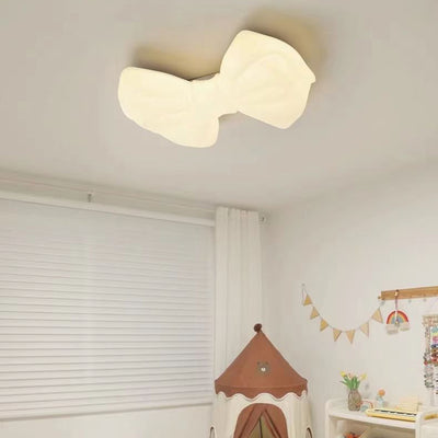 Contemporary Creative Cream Kids Cute Bow PE Iron LED Flush Mount Ceiling Light For Bedroom