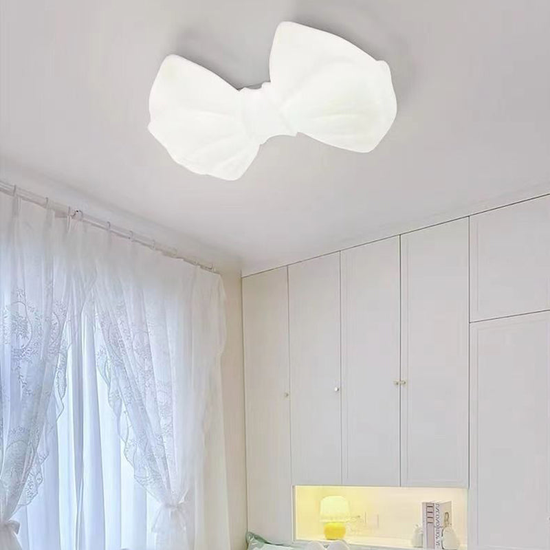 Contemporary Creative Cream Kids Cute Bow PE Iron LED Flush Mount Ceiling Light For Bedroom