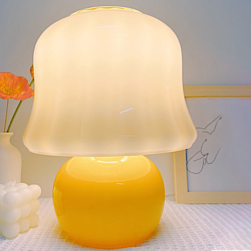 Contemporary Scandinavian Cream Mushroom Shape Round Glass 1-Light Table Lamp For Bedroom