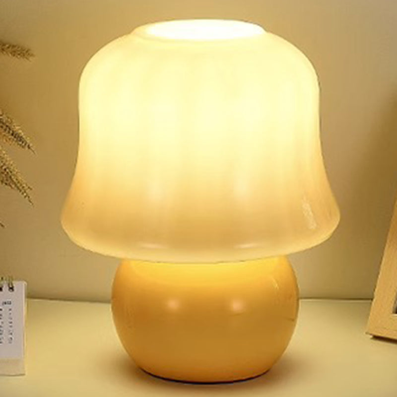 Contemporary Scandinavian Cream Mushroom Shape Round Glass 1-Light Table Lamp For Bedroom