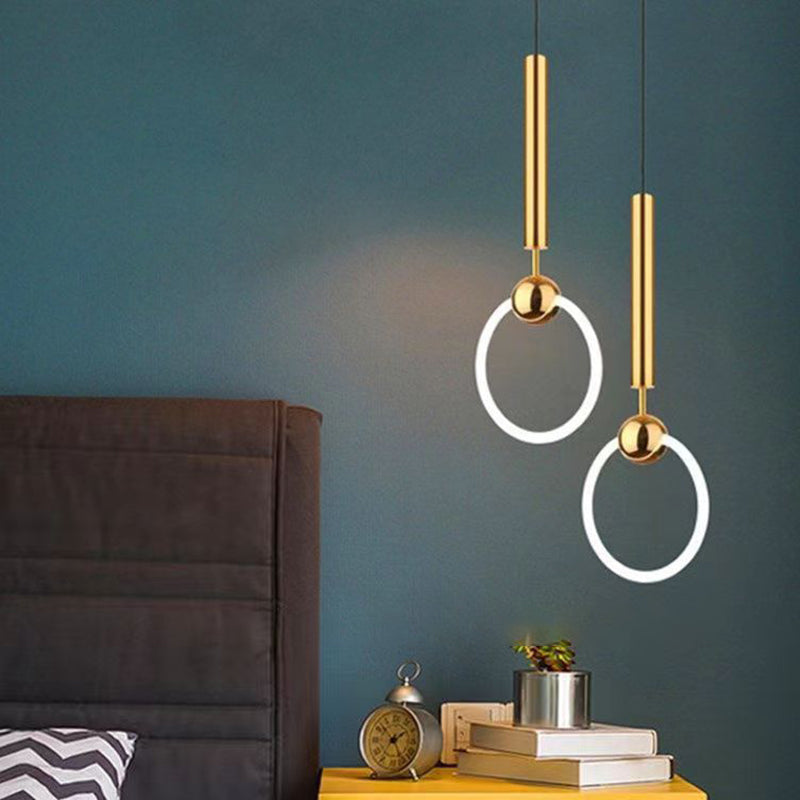 Modern Minimalist Round Circle Iron Aluminum Silicone Acrylic LED Pendant Light For Bedroom