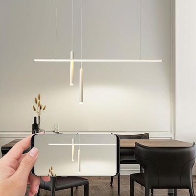 Modern Minimalist Linear Cylinder Aluminum Iron Silicone Acrylic LED Chandelier For Dining Room