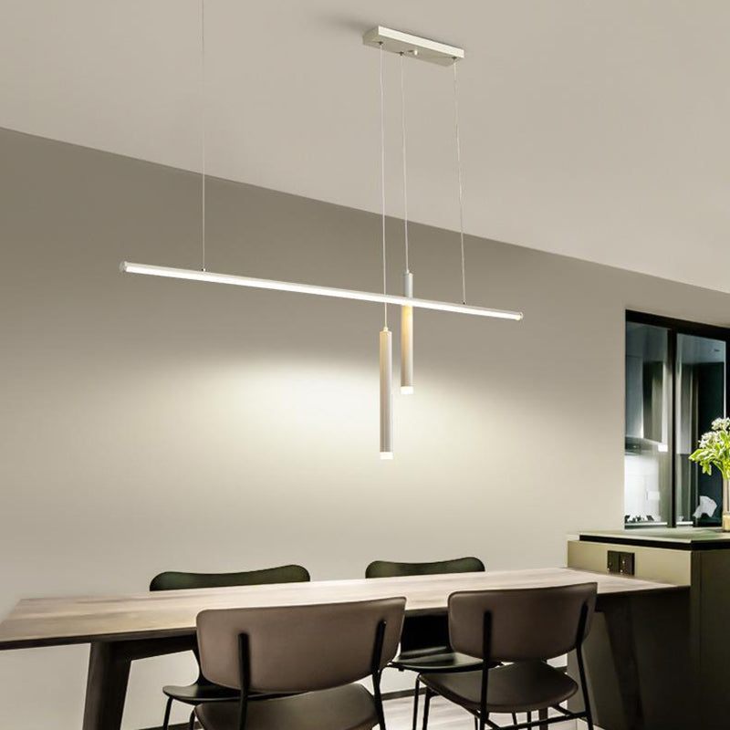 Modern Minimalist Linear Cylinder Aluminum Iron Silicone Acrylic LED Chandelier For Dining Room