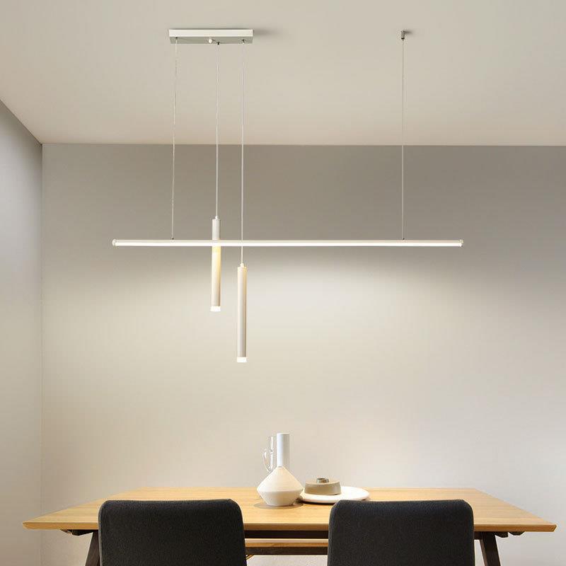 Modern Minimalist Linear Cylinder Aluminum Iron Silicone Acrylic LED Chandelier For Dining Room