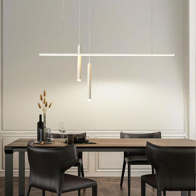 Modern Minimalist Linear Cylinder Aluminum Iron Silicone Acrylic LED Chandelier For Dining Room