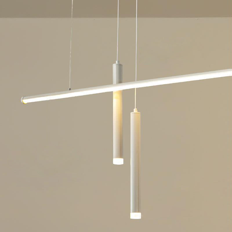 Modern Minimalist Linear Cylinder Aluminum Iron Silicone Acrylic LED Chandelier For Dining Room