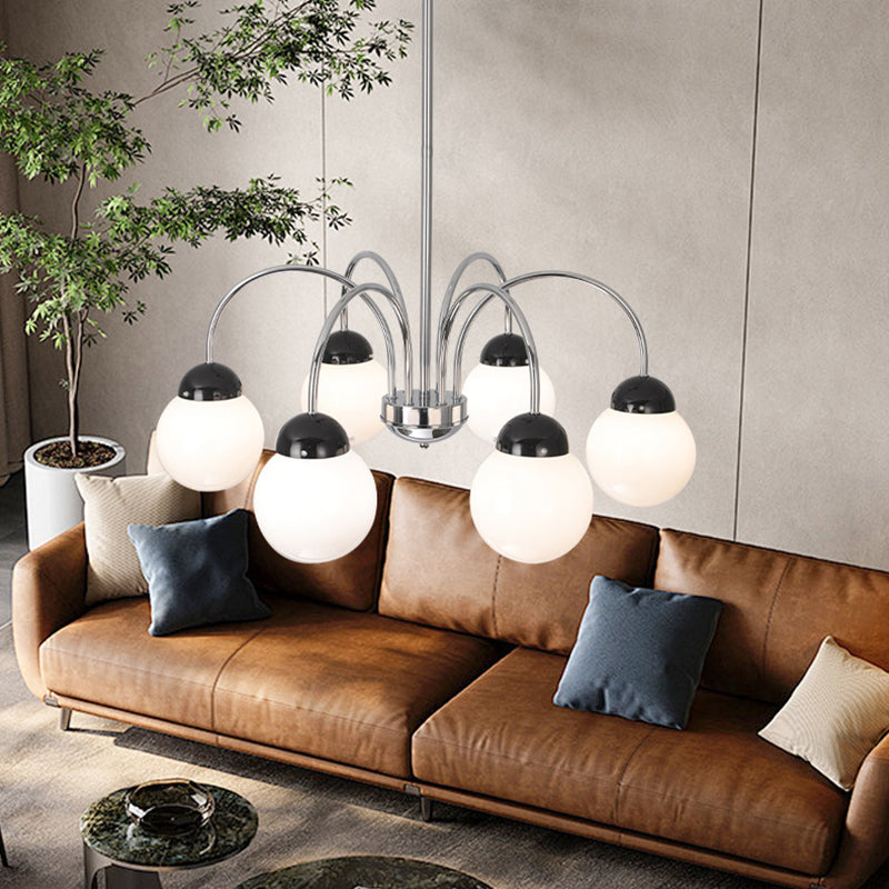 Contemporary Scandinavian Round Orb Hardware Glass 4/6/8 Light Chandelier For Living Room