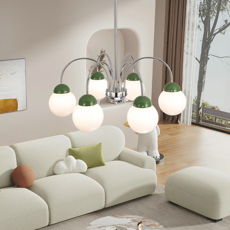 Contemporary Scandinavian Round Orb Hardware Glass 4/6/8 Light Chandelier For Living Room