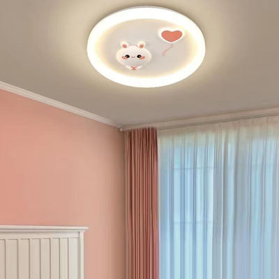 Contemporary Scandinavian Cartoon Cute Rabbit Round Dome Hardware Acrylic LED Flush Mount Ceiling Light For Bedroom