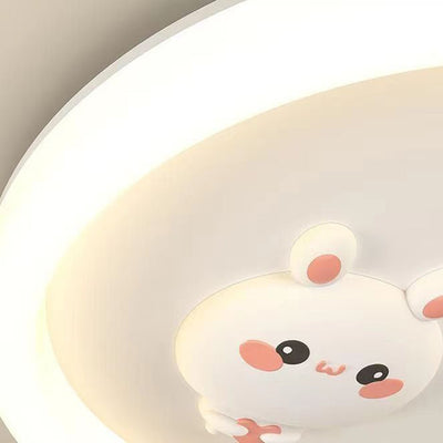 Contemporary Scandinavian Cartoon Cute Rabbit Round Dome Hardware Acrylic LED Flush Mount Ceiling Light For Bedroom