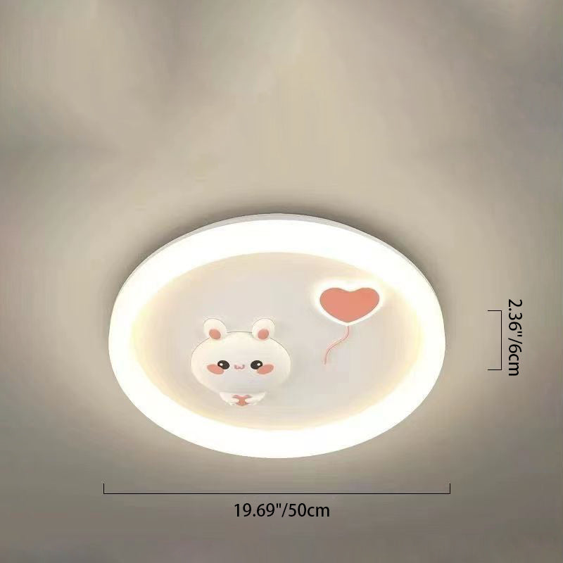 Contemporary Scandinavian Cartoon Cute Rabbit Round Dome Hardware Acrylic LED Flush Mount Ceiling Light For Bedroom