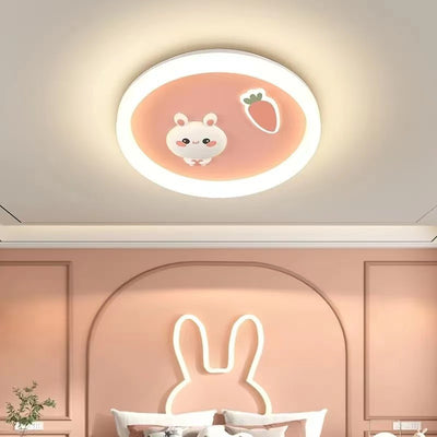 Contemporary Scandinavian Cartoon Cute Rabbit Round Dome Hardware Acrylic LED Flush Mount Ceiling Light For Bedroom